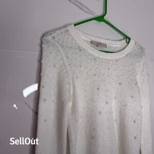 LOFT Women's Pearlized Pullover Sweater White Size S Casual